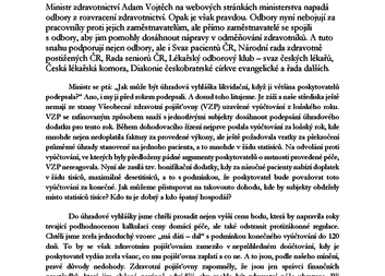 Poskytovatelé domácí péče se ohrazují proti výrokům ministra zdravotnictví